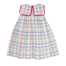 THE BEAUFORT BONNET COMPANY SLEEVELESS STEWART'S SQUARE COLLAR DRESS-Windowpane/Rich. Red
