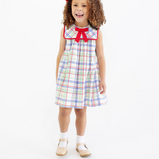 THE BEAUFORT BONNET COMPANY SLEEVELESS STEWART'S SQUARE COLLAR DRESS-Windowpane/Rich. Red