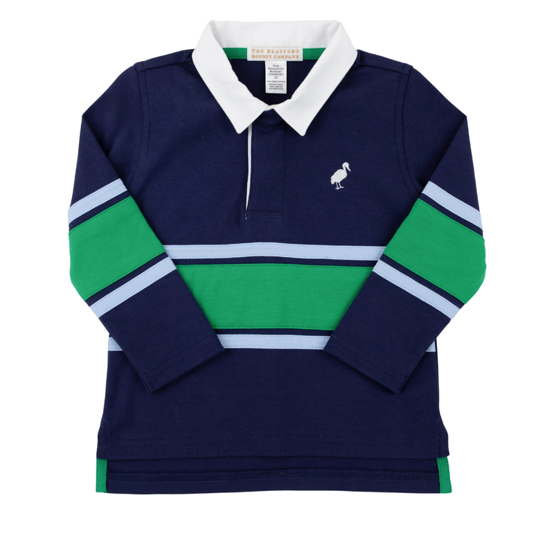 THE BEAUFORT BONNET COMPANY ROLLINS RUGBY SHIRT-Nantucket Navy/Beale St Blue/Kiawah Green