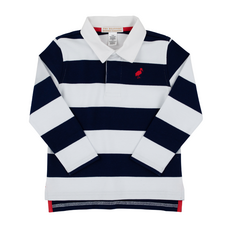 THE BEAUFORT BONNET COMPANY ROLLINS RUGBY SHIRT-Nantucket Navy Stripe/Rich. Red