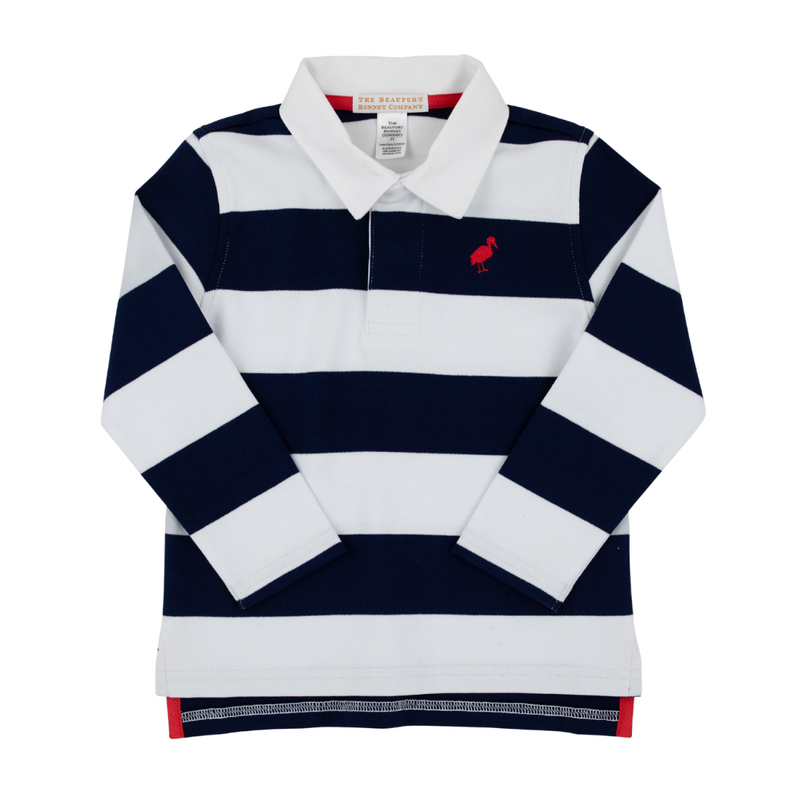 THE BEAUFORT BONNET COMPANY ROLLINS RUGBY SHIRT-Nantucket Navy Stripe/Rich. Red