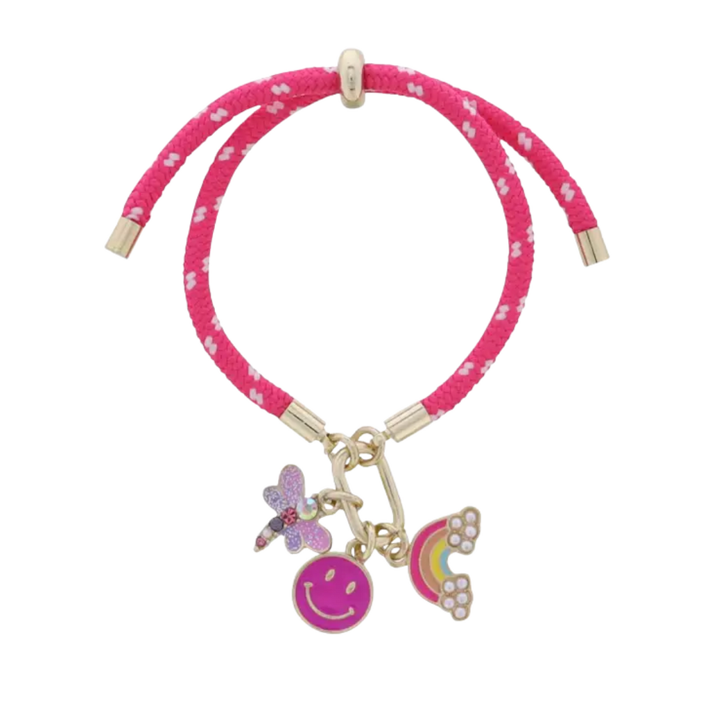 JANE MARIE Kids Pink Paracord Rope Bracelet Gold Carabiner with Charms