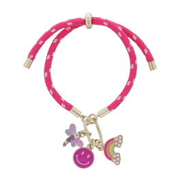 JANE MARIE Kids Pink Paracord Rope Bracelet Gold Carabiner with Charms