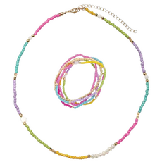 JANE MARIE Kids Pearl Flower Lime, Tq, Pink, Yellow Necklace & Bracelet