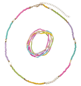 JANE MARIE Kids Pearl Flower Lime, Tq, Pink, Yellow Necklace & Bracelet