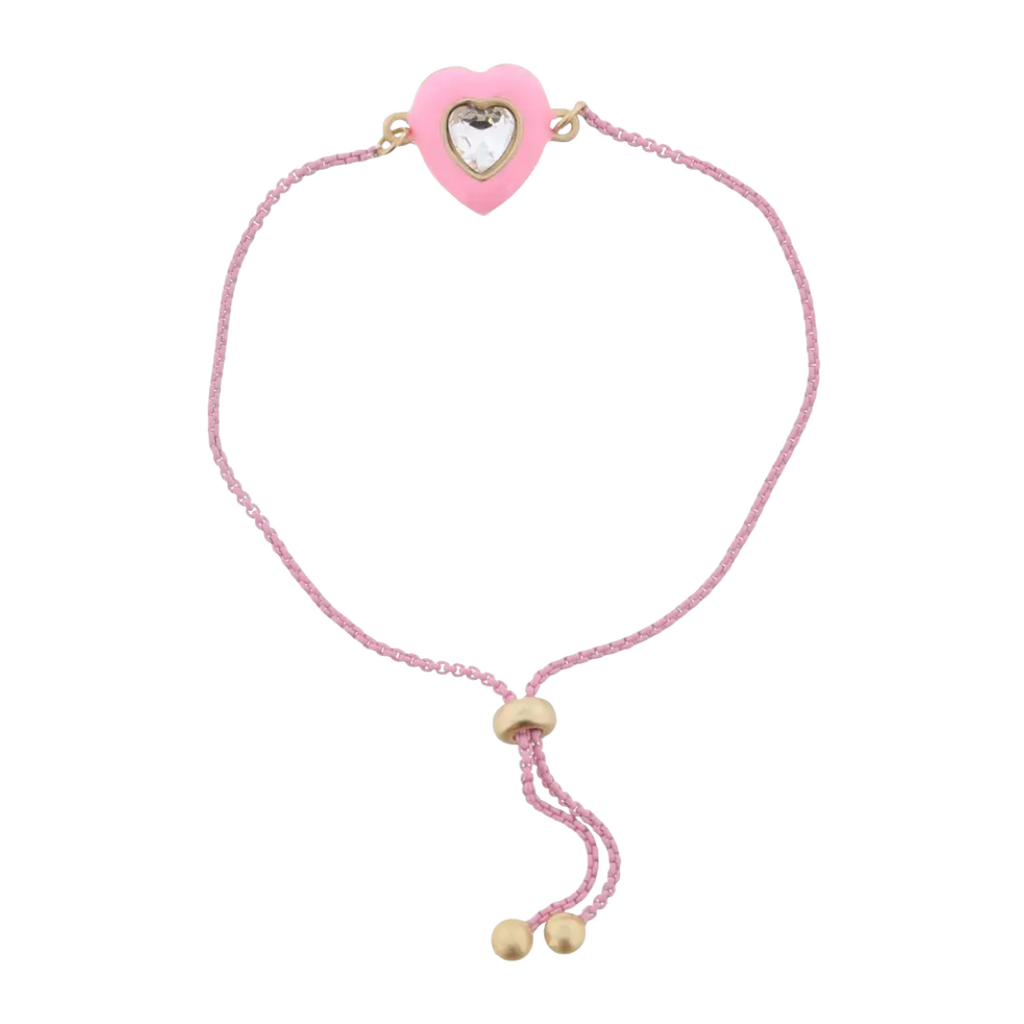JANE MARIE Kids Pink with Clear Crystal Heart Bracelet