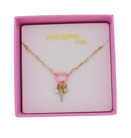 JANE MARIE Kids Gold Cable Chain Necklace with Pink Heart Cross, Pearl