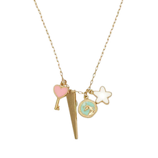 JANE MARIE Kids 14" Pink Key, Unicorn, Star Charm Cluster Necklace