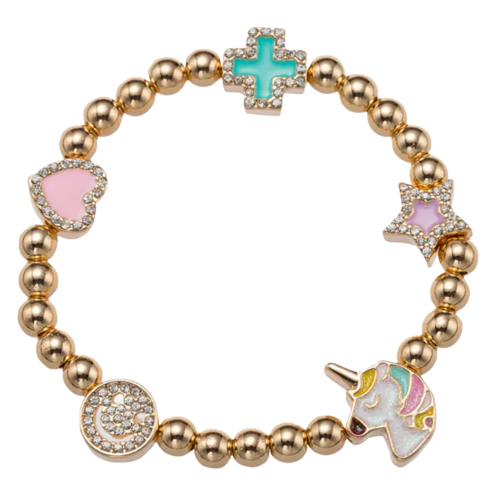 JANE MARIE Kids Beaded Bracelet with Heart, Cross, Star, Unicorn, Face