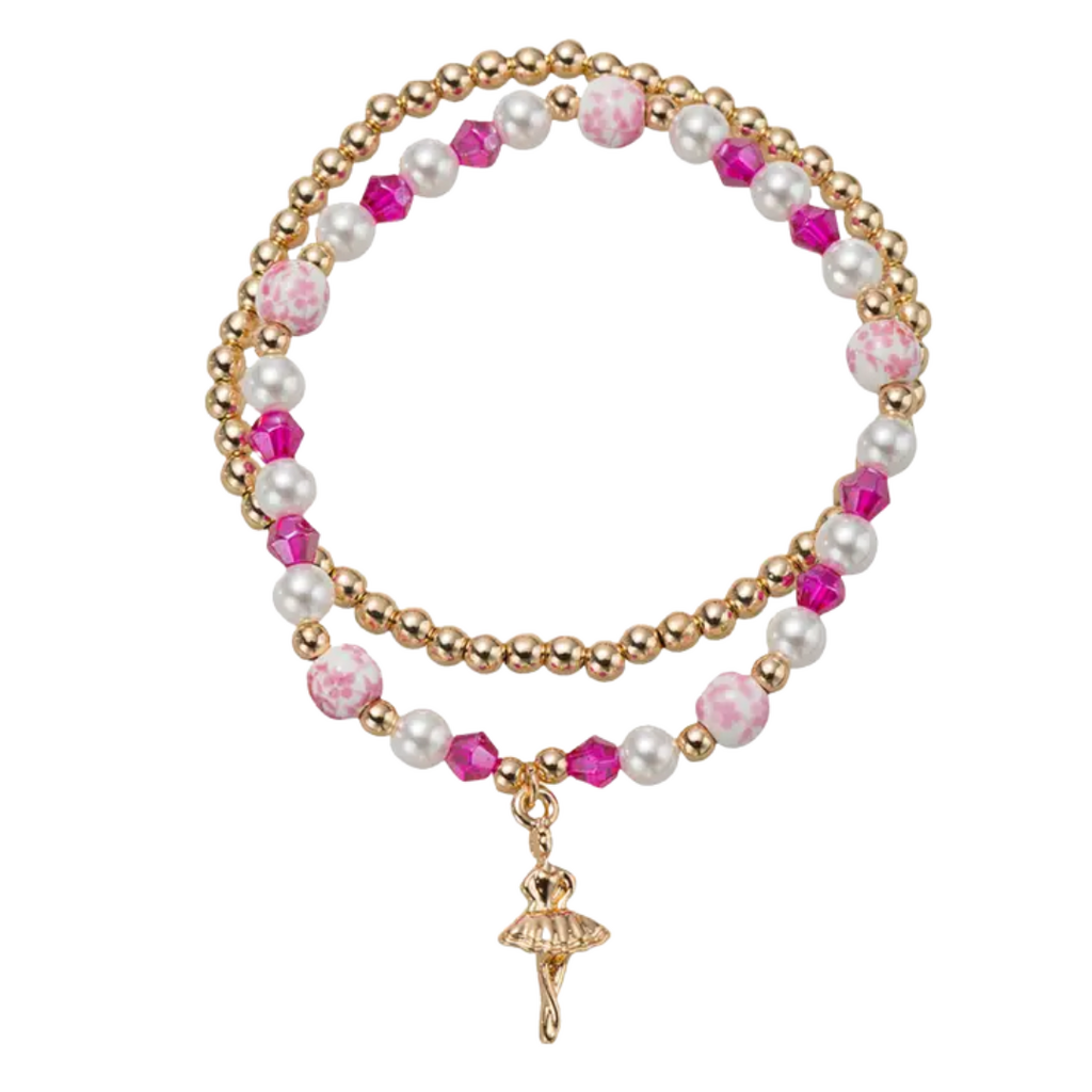 JANE MARIE Kids Pink Floral Bead, Set of 2 Bracelet with Ballerina
