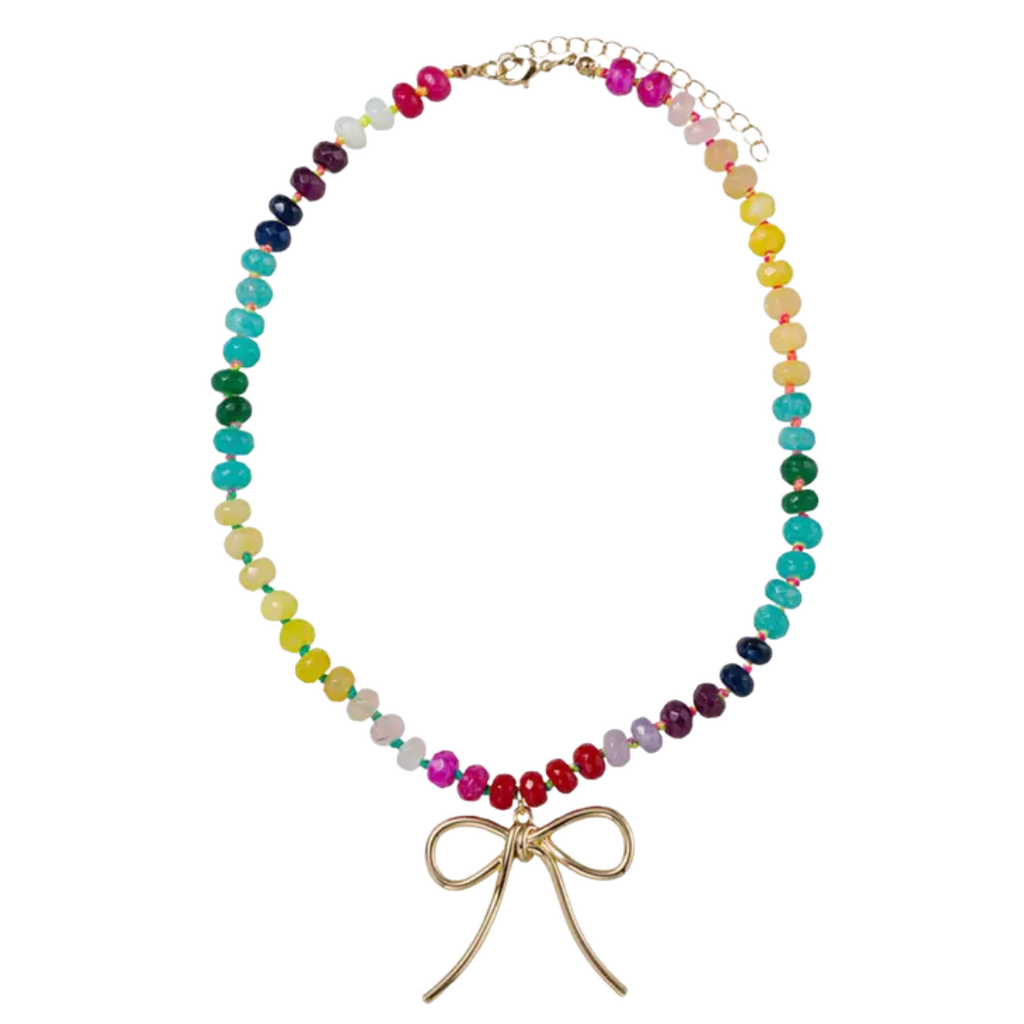 JANE MARIE Multi Handknotted Beaded Necklace with Gold Bow