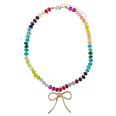 JANE MARIE Multi Handknotted Beaded Necklace with Gold Bow