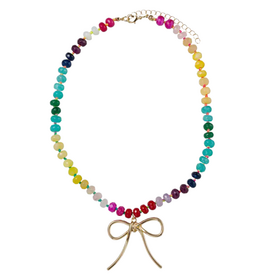 JANE MARIE Multi Handknotted Beaded Necklace with Gold Bow