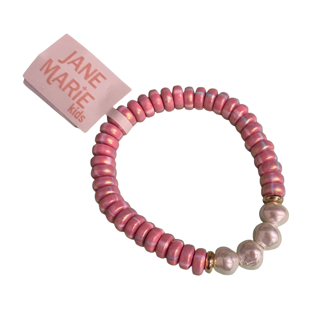 JANE MARIE Kids Light Pink Beaded Stretch Bracelet with 4 Pearls