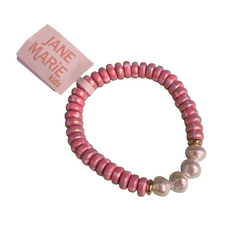 JANE MARIE Kids Light Pink Beaded Stretch Bracelet with 4 Pearls
