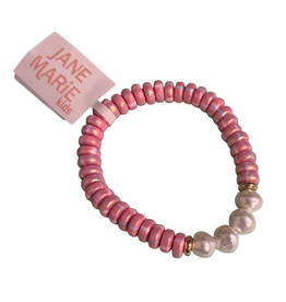 JANE MARIE Kids Light Pink Beaded Stretch Bracelet with 4 Pearls