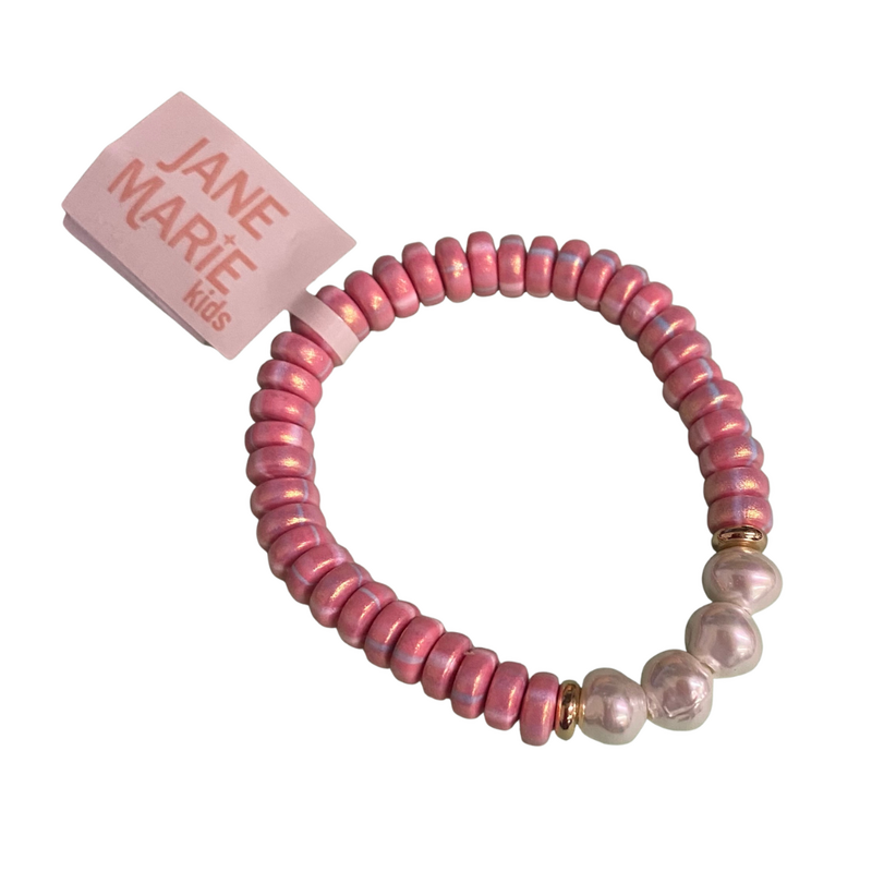 JANE MARIE Kids Light Pink Beaded Stretch Bracelet with 4 Pearls