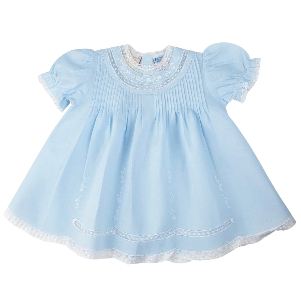 FELTMAN BROTHERS LACE TRIM EMBROIDERED SLIP DRESS-BLUE