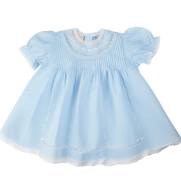 FELTMAN BROTHERS LACE TRIM EMBROIDERED SLIP DRESS-BLUE