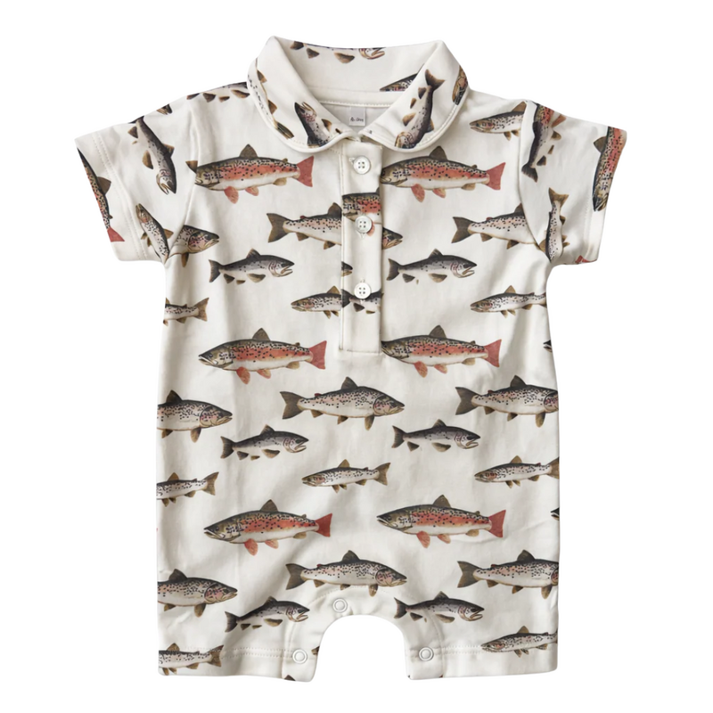 BUSHEL&APECK Baker Shortie Romper-Gone Fishing