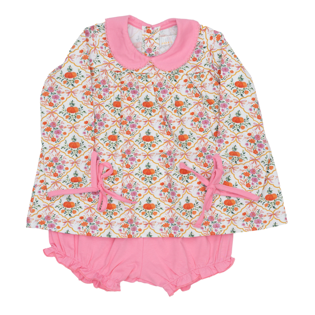 The Oaks Apparel Mary Charlotte Pretty Pumpkin Bloomer Set