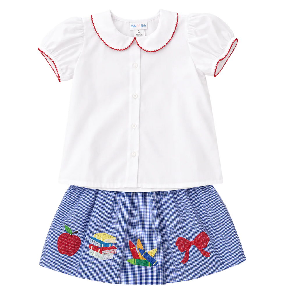 LULU BEBE OLIVIA Skirt Set - Back to School Appliqué and Blouse