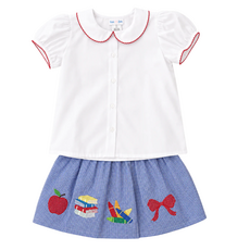 LULU BEBE OLIVIA Skirt Set - Back to School Appliqué and Blouse