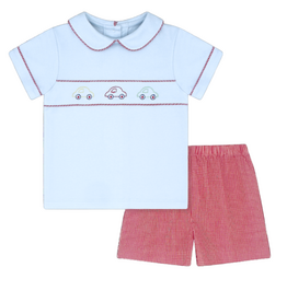 LULLABY SET CARSON SHORT SET-BLUFFTON BLUE, RALEIGH RED MINIGINGHAM, CARS