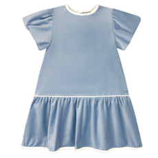 LULLABY SET HARPER DRESS-BEAUFORT BLUE VELVET, WINTER WHITE VELVET