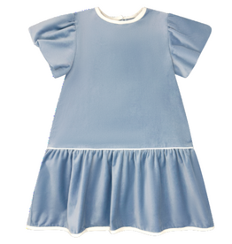 LULLABY SET HARPER DRESS-BEAUFORT BLUE VELVET, WINTER WHITE VELVET