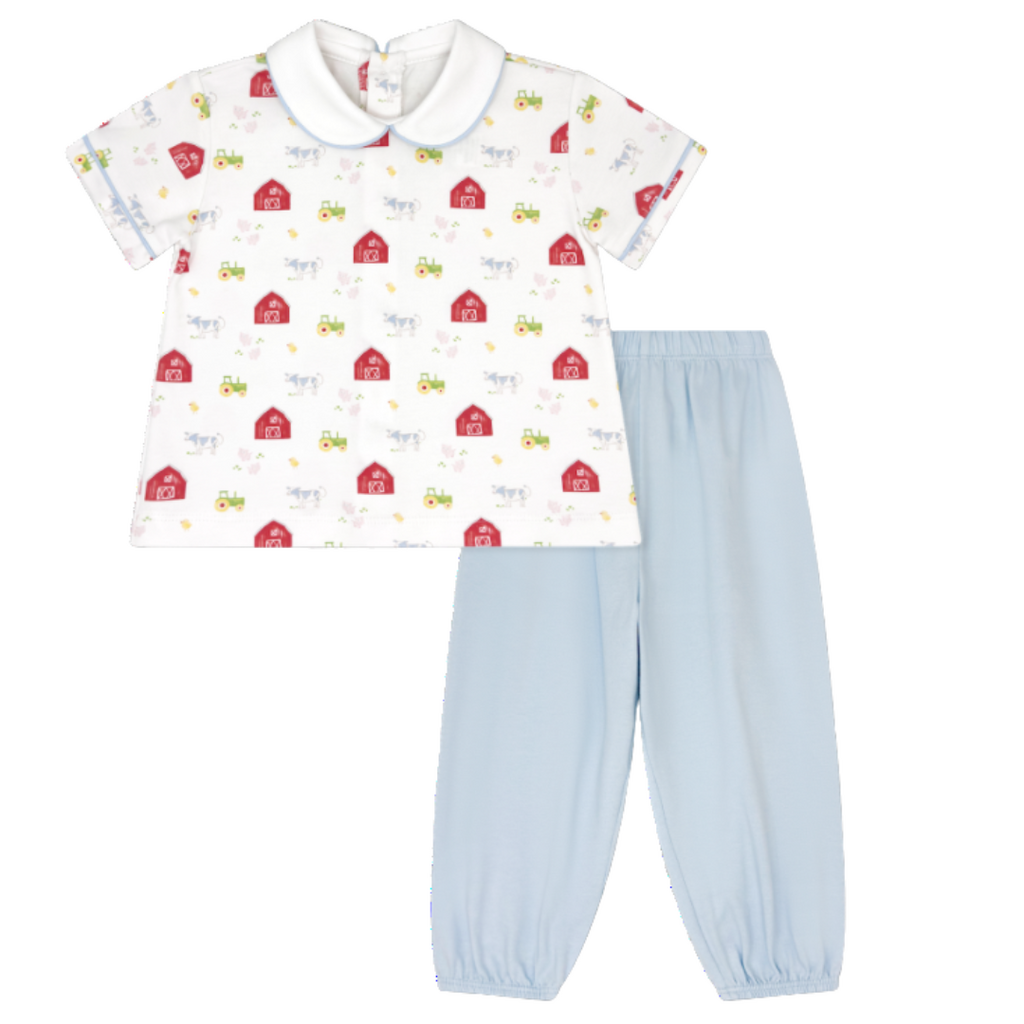 LULLABY SET SIBLEY PANT SET-BARNYARD TALES, BLUFFTON BLUE