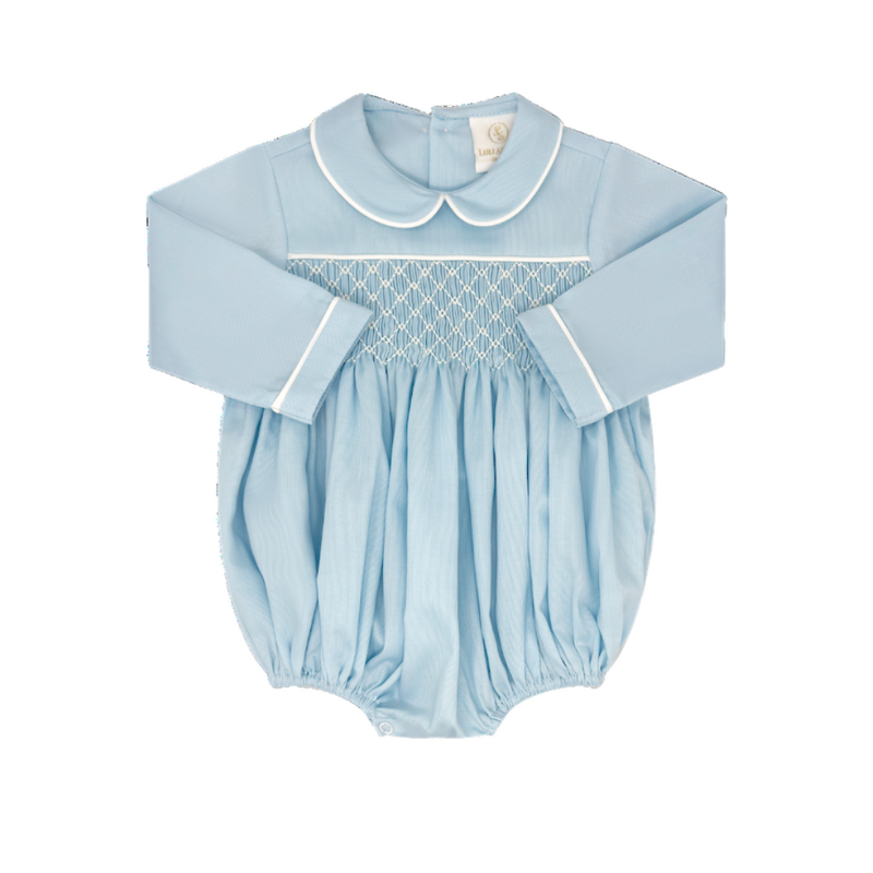 LULLABY SET WINDSOR BUBBLE-BIRMINGHAM BLUE PIQUE, SMOCKING