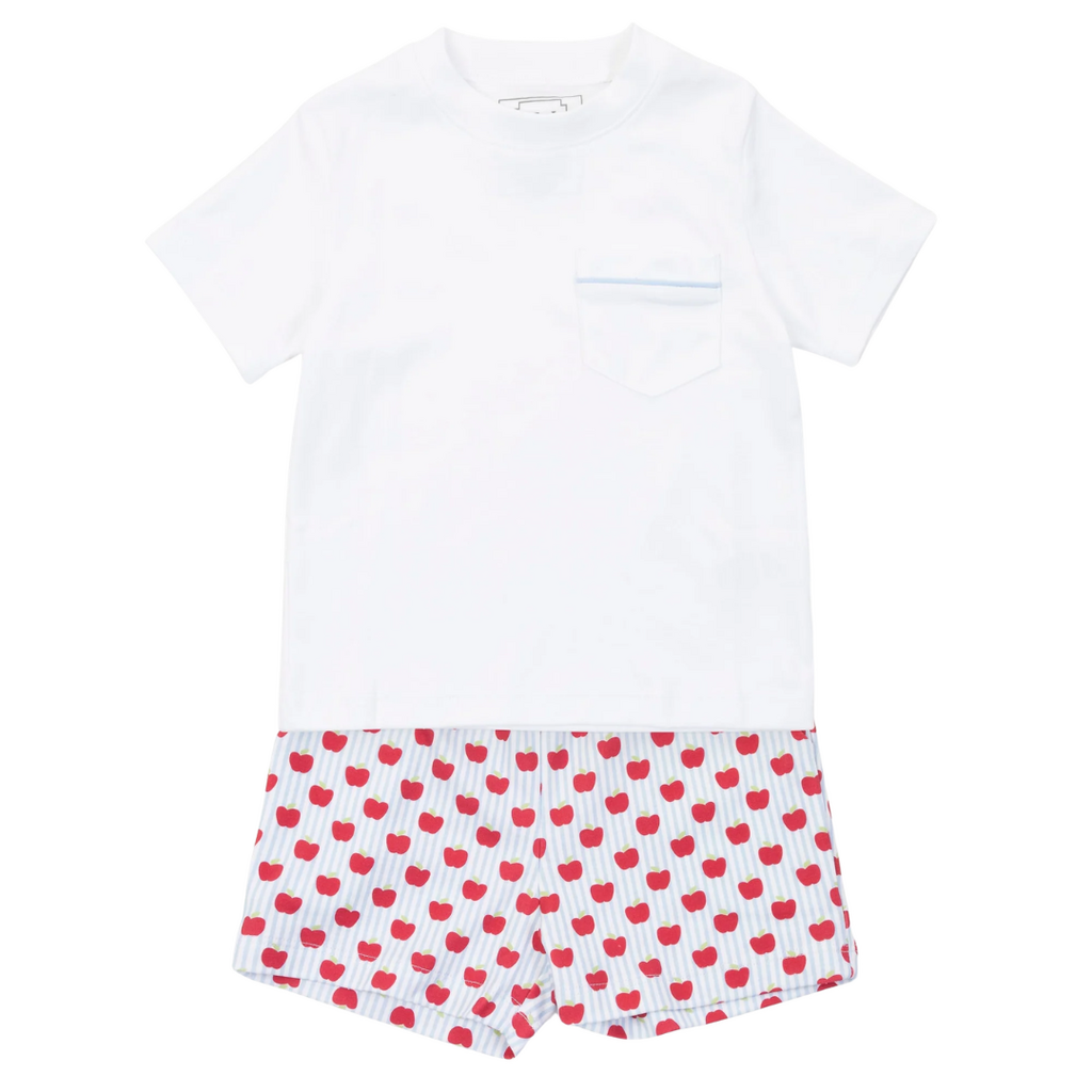 Lila + Hayes Walker Boys' Short Set - Schoolhouse Apples Blue