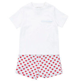 Lila + Hayes Walker Boys' Short Set - Schoolhouse Apples Blue