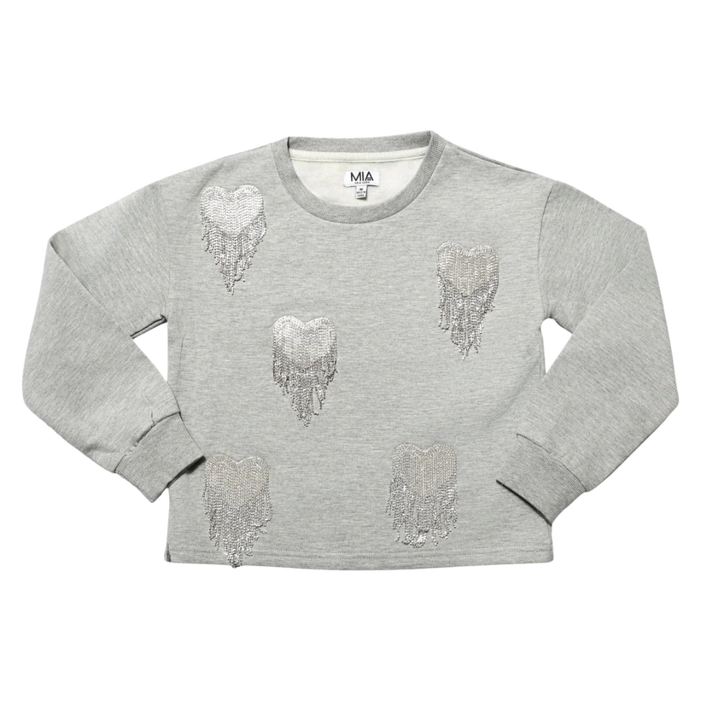 MIA NEW YORK Bling Heart Sweatshirt-Heather Gray