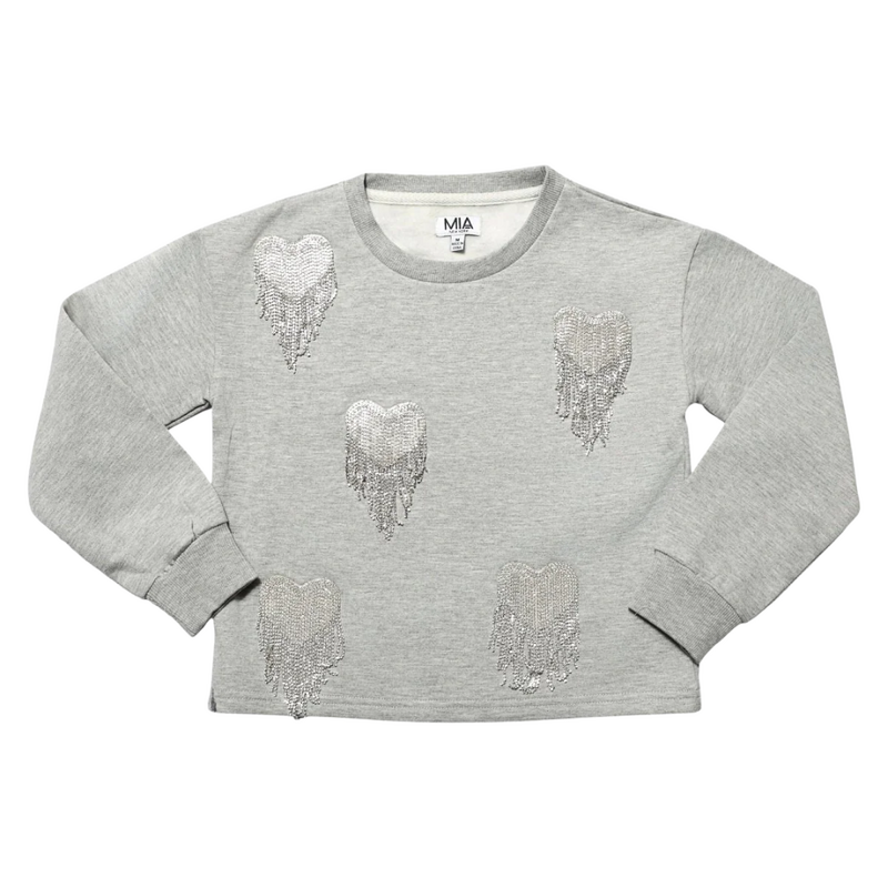 MIA NEW YORK Bling Heart Sweatshirt-Heather Gray