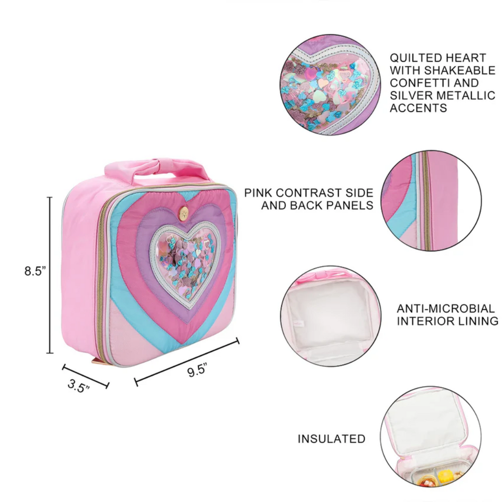 PACKED PARTY "Taylor" Quilted Confetti Hearts Insulated Lunchbox