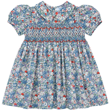 LULU BEBE Blue Floral Gianna Smocked Dress