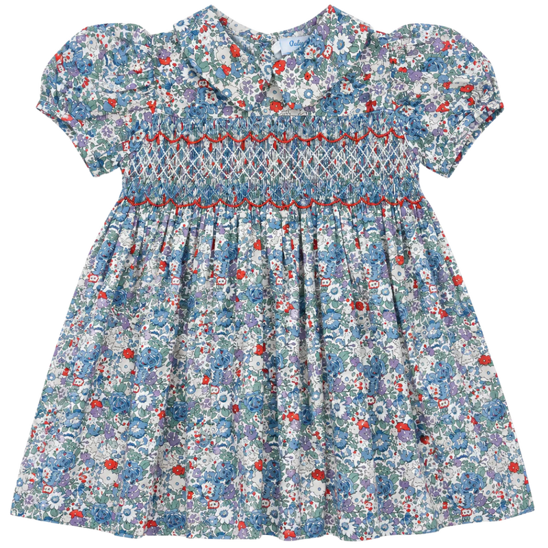 LULU BEBE Blue Floral Gianna Smocked Dress