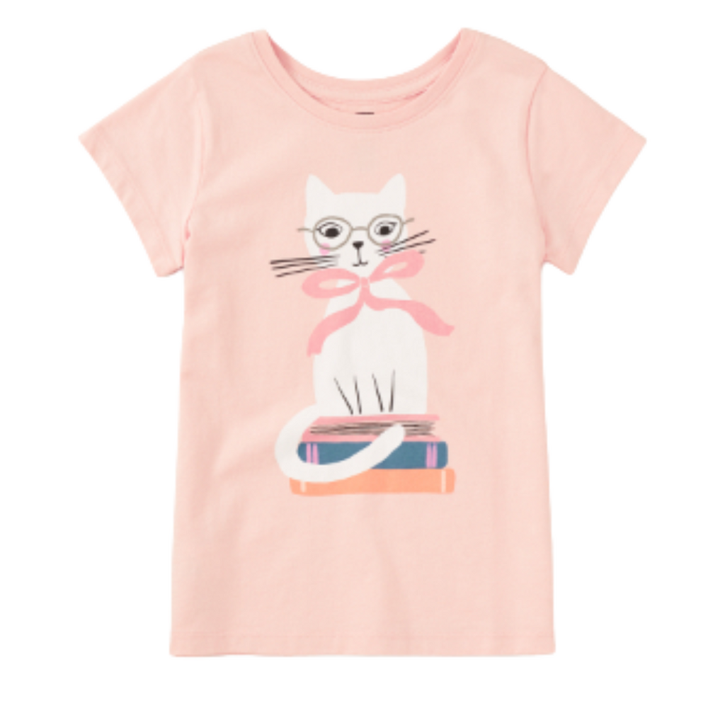 BOOK CAT GRAPHIC TEE Apple Blossom