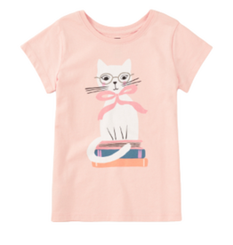 BOOK CAT GRAPHIC TEE Apple Blossom