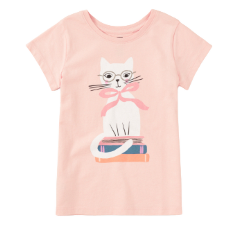 BOOK CAT GRAPHIC TEE Apple Blossom