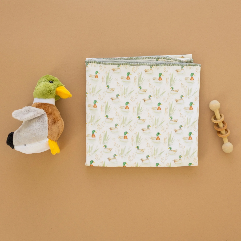 LUNA+ARLO Mallard's Pond Swaddle Blanket Moss
