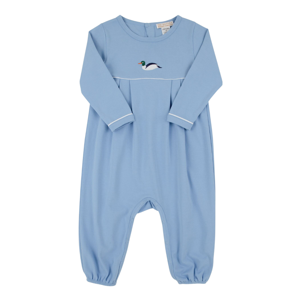 THE BEAUFORT BONNET COMPANY LONG SLEEVE BRADFORD ROMPER Sarasota Sky/Worth Ave White/Duck