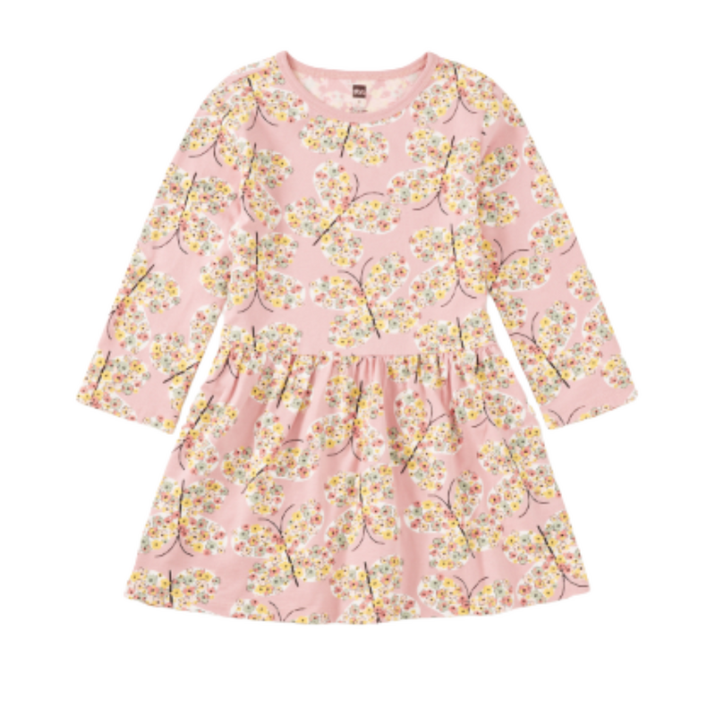 LONG SLEEVE SKIRTED DRESS Tea Rose Butterfly
