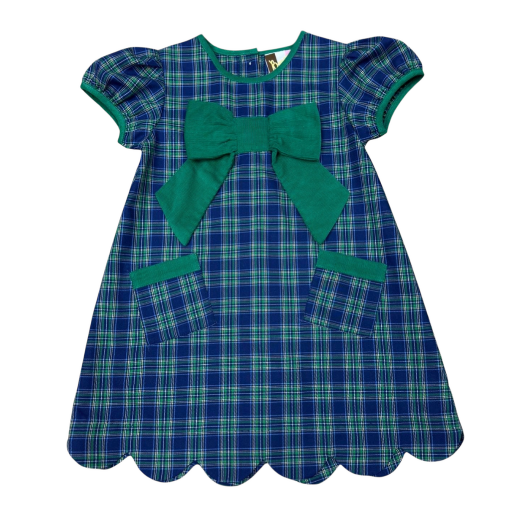 BANANA SPLIT Amelia Bow Dress-Green & Navy