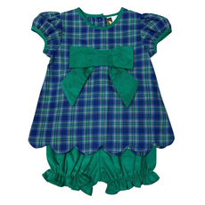 BANANA SPLIT Mia Bow Bloomer Set-Green & Navy Plaid