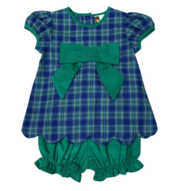 BANANA SPLIT Mia Bow Bloomer Set-Green & Navy Plaid