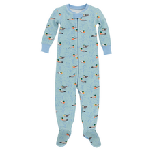 THE BEAUFORT BONNET COMPANY KNOX'S NIGHT NIGHT FOOTED-WAFFLE KNIT Ducks/Sarasota Sky