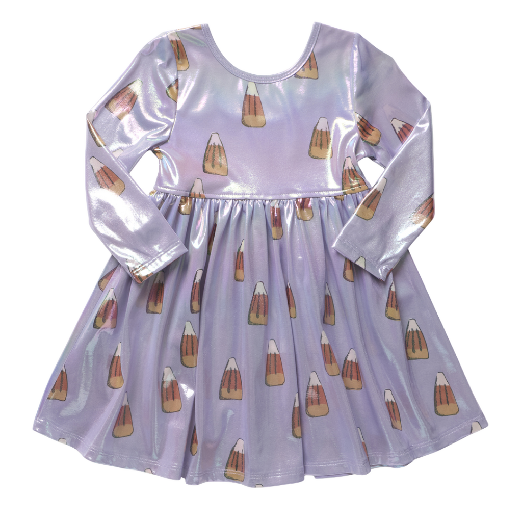 PINK CHICKEN Girls Lame Steph Dress - Lavender Candy Corn